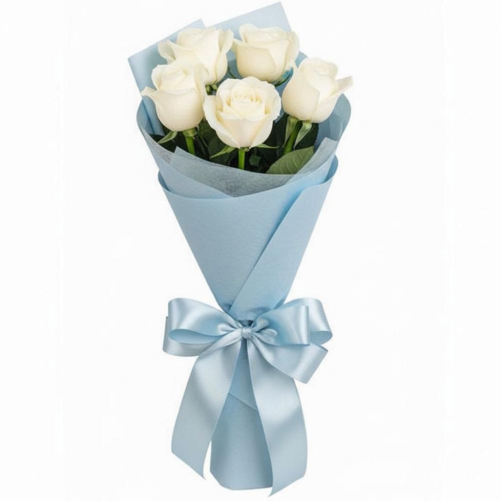 Букет 5 Белых роз Проуд в Краснохолмский