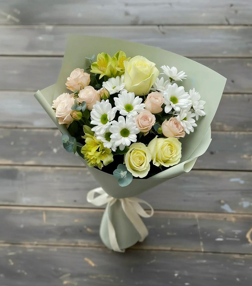 Букет цветов из: Альстромерии, Розы и Хризантемы в Краснохолмский