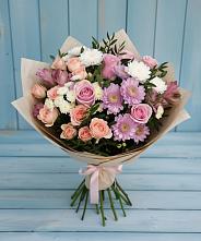 Букет цветов из:  Хризантемы, Розы и Альстромерии в Краснохолмский