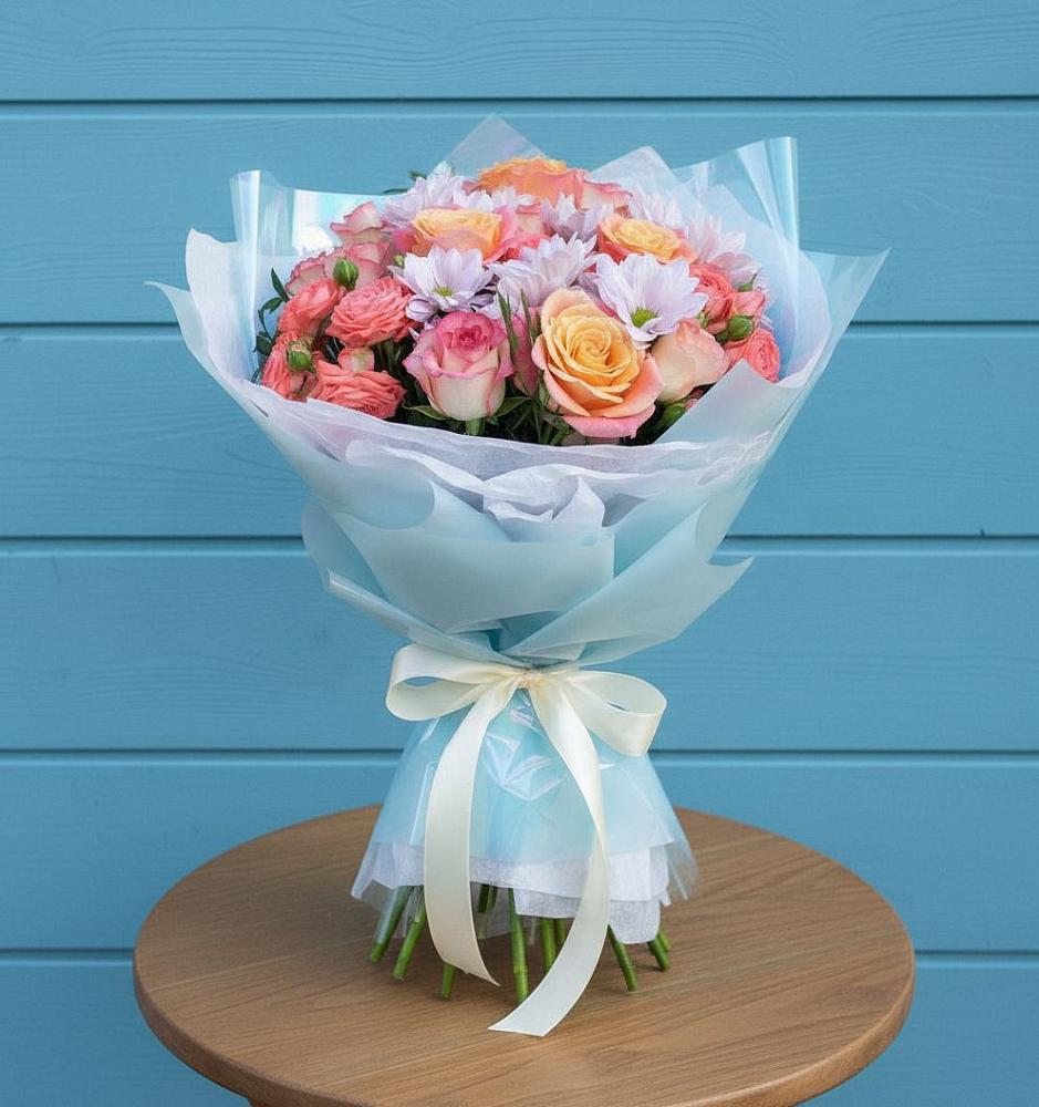 Букет цветов из: Хризантемы и Розы в Краснохолмский