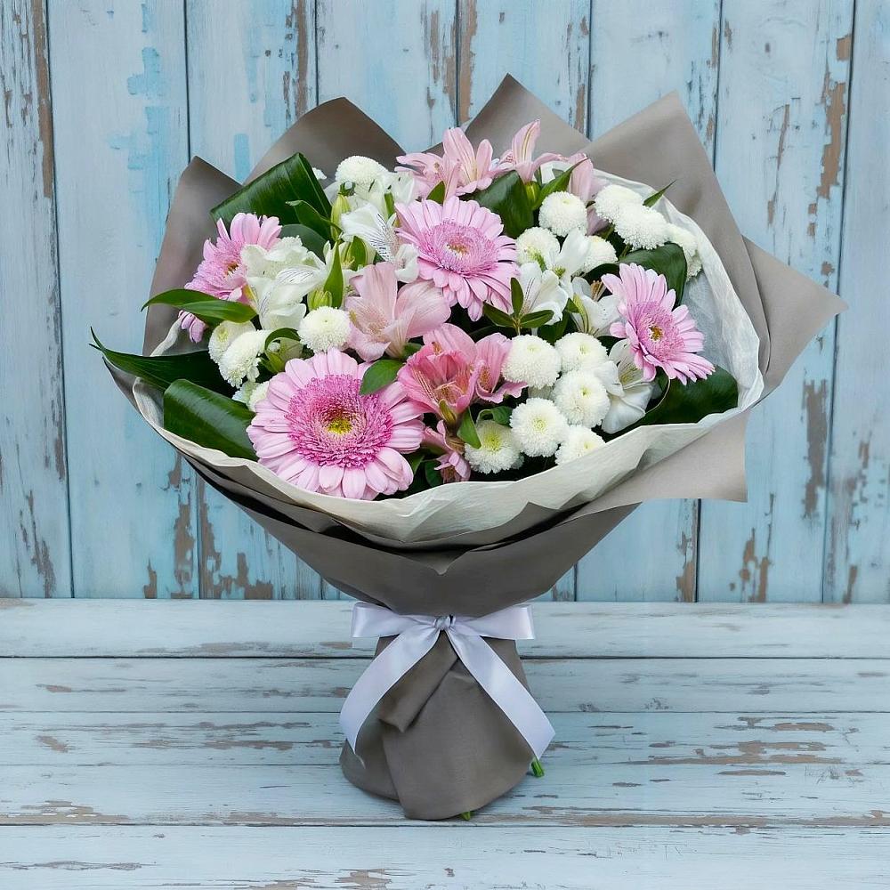 Букет цветов из: Герберы, Альстромерии и Хризантемы в Краснохолмский