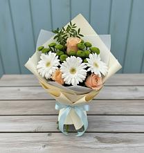 Букет цветов из:  Герберы, Розы и Хризантемы #REPLACE_PRED# Краснохолмский